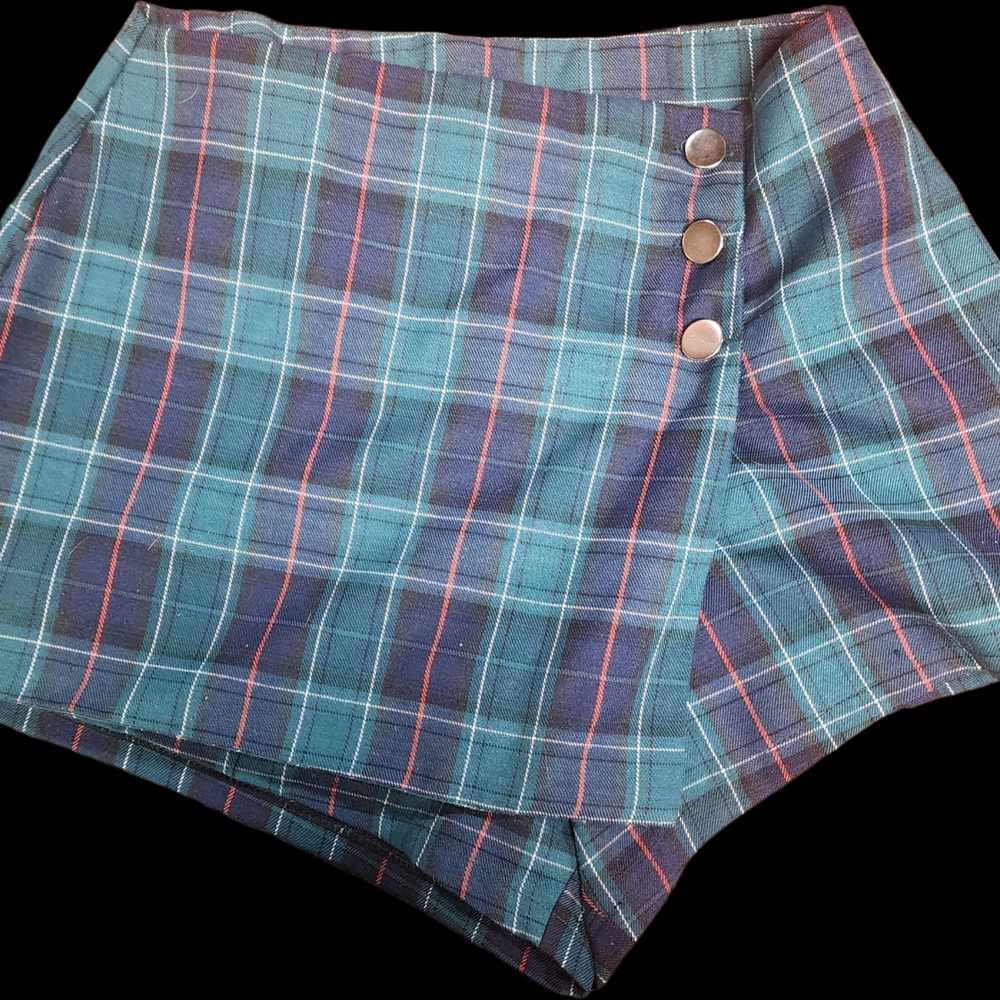 O'Mighty Blue and Green Skorts with Wrap-Style Design
